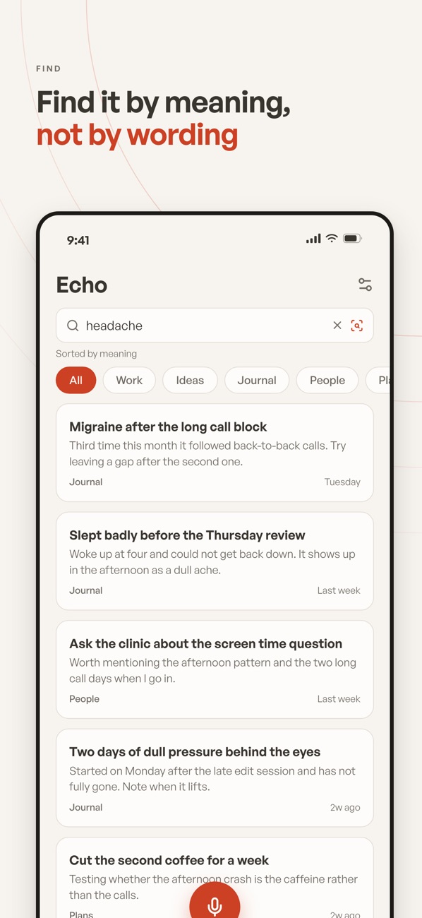 Echo iOS search results matching the meaning of a query