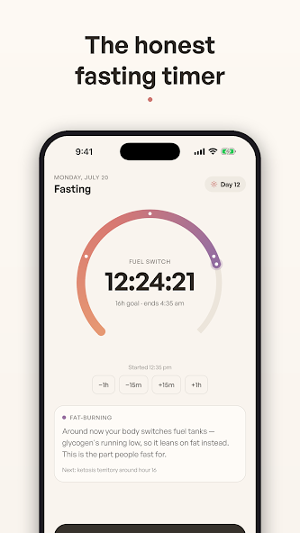 Halfday Android listing showing a circular fasting timer